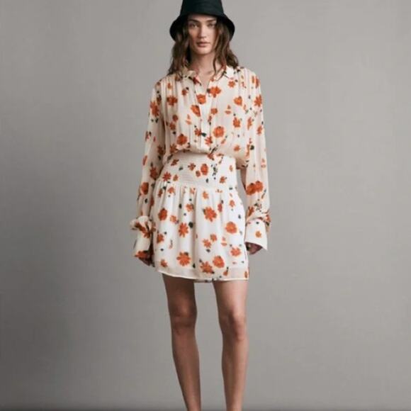 RAG & BONE Bailey Floral Smocked Dress Autumn Crisp Sz XXS $485 {LL1} - Picture 4 of 8